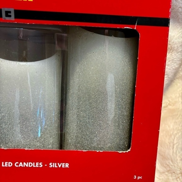 NIB 3-Pack Flameless LED Candles Silver Holiday Cheer 5” 4.5” 4” White Sparkly - Picture 4 of 7